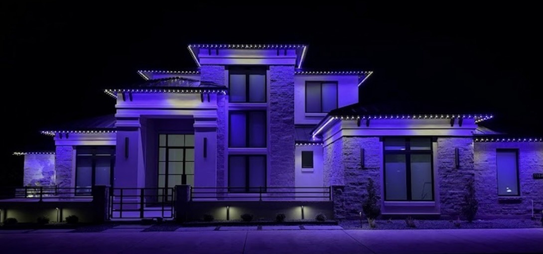 Bold purple architectural lighting for a special event